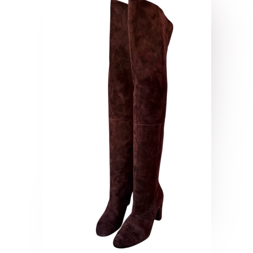 Chanel suede burgundy over the knee boots 37.5 CC logo